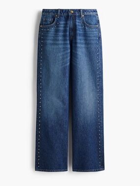 Wide leg high waisted studded jeans